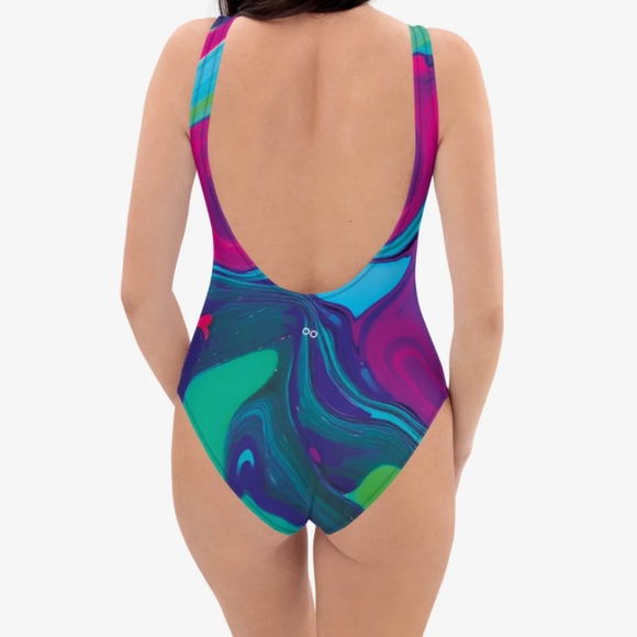 Euc Loony Legs London FUNKY LAVA GREEN MAGENTA one piece swimsuit bathing suit - Picture 3 of 4